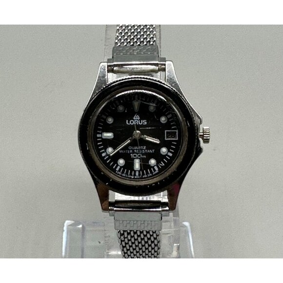 Vintage Lorus Womens Watch Mesh Band Date Window Silver Tone New Battery 8.5" - Picture 1 of 14